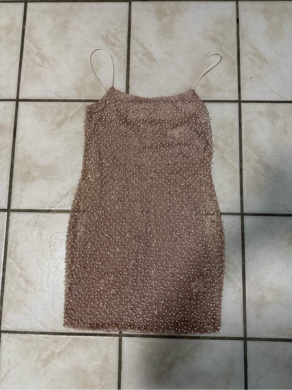 Luxxel Rose Gold Beaded Spaghetti Strap Mini Dress
